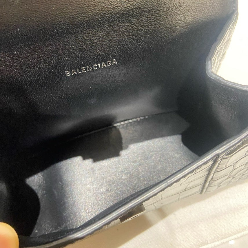 Balenciaga XS So Black Hourglass Croc-Embossed Leather Top Handle Bag