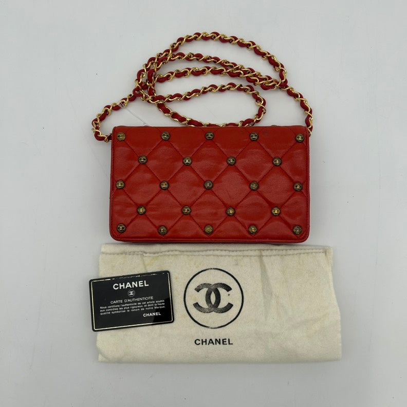 Chanel Red Leather Quilted Shoulder Bag Medium Size