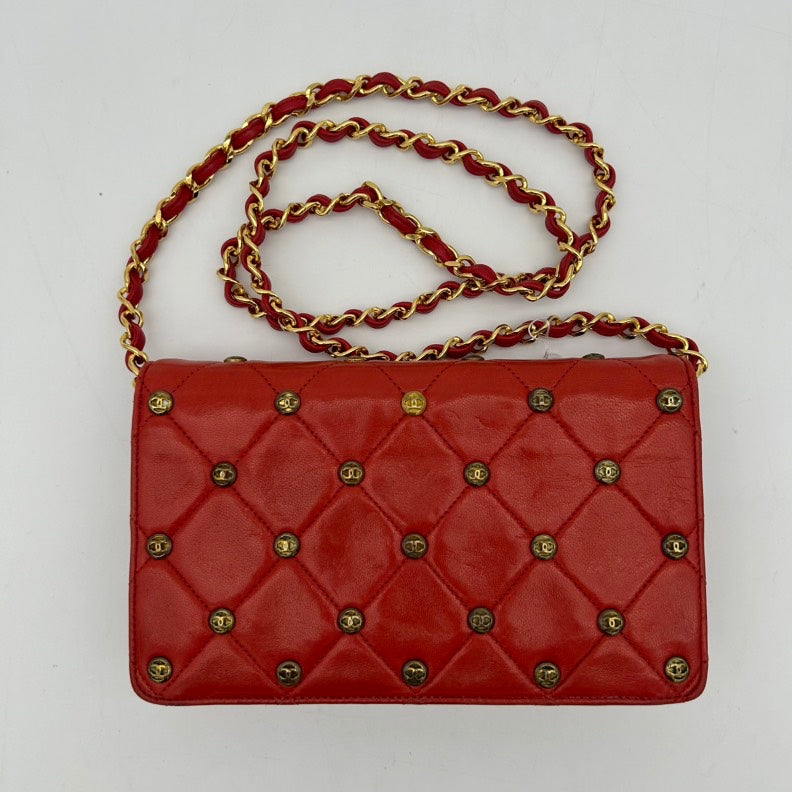 Chanel Red Leather Quilted Shoulder Bag Medium Size
