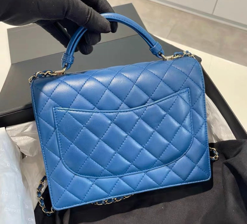 Chanel Quilted Blue Leather Crossbody Bag Small