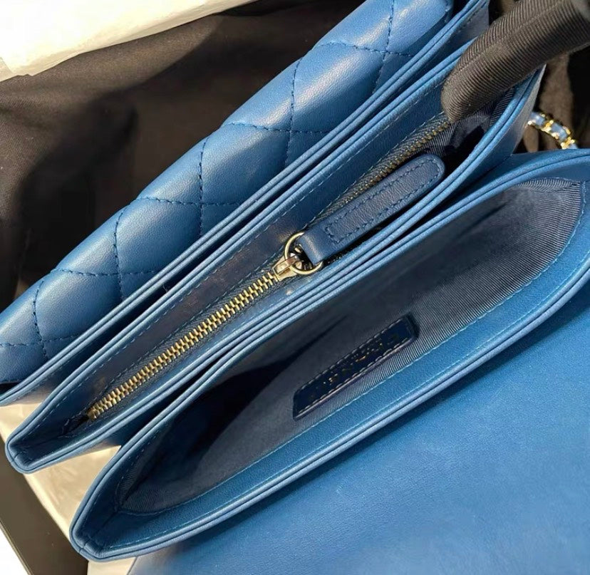 Chanel Quilted Blue Leather Crossbody Bag Small