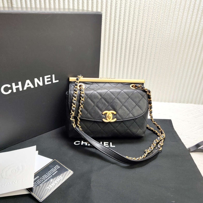 Chanel  Black Lambskin Shoulder Bag  Fullset
