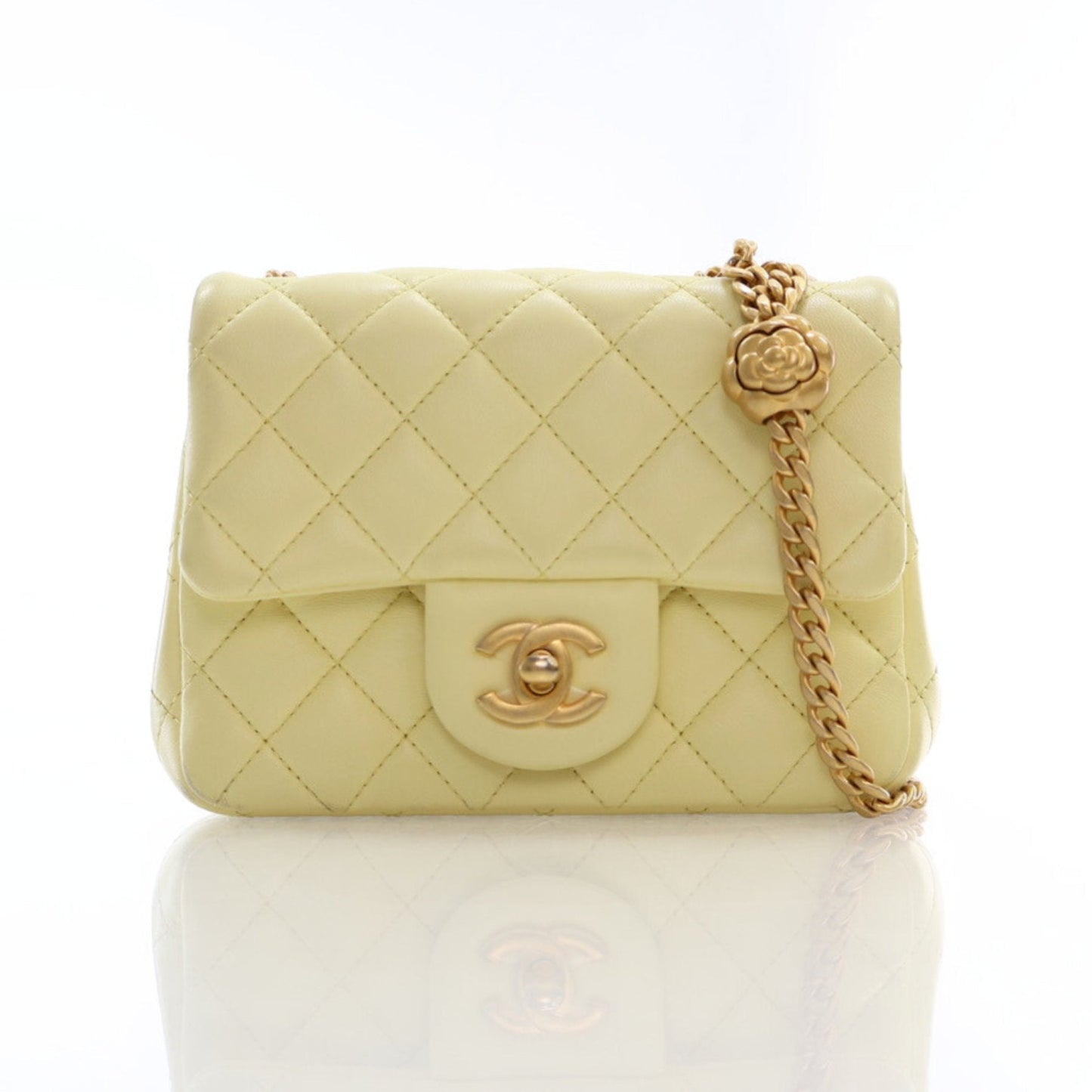 Chanel Mini Square Flap Yellow Lambskin Sweet Camellia Bag