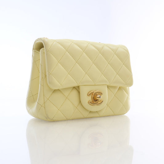 Chanel Mini Square Flap Yellow Lambskin Sweet Camellia Bag