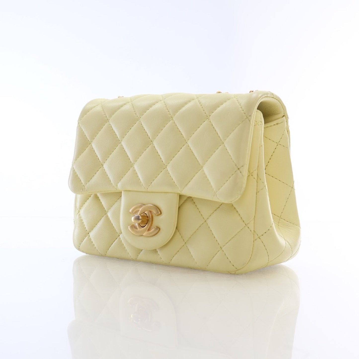 Chanel Mini Square Flap Yellow Lambskin Sweet Camellia Bag