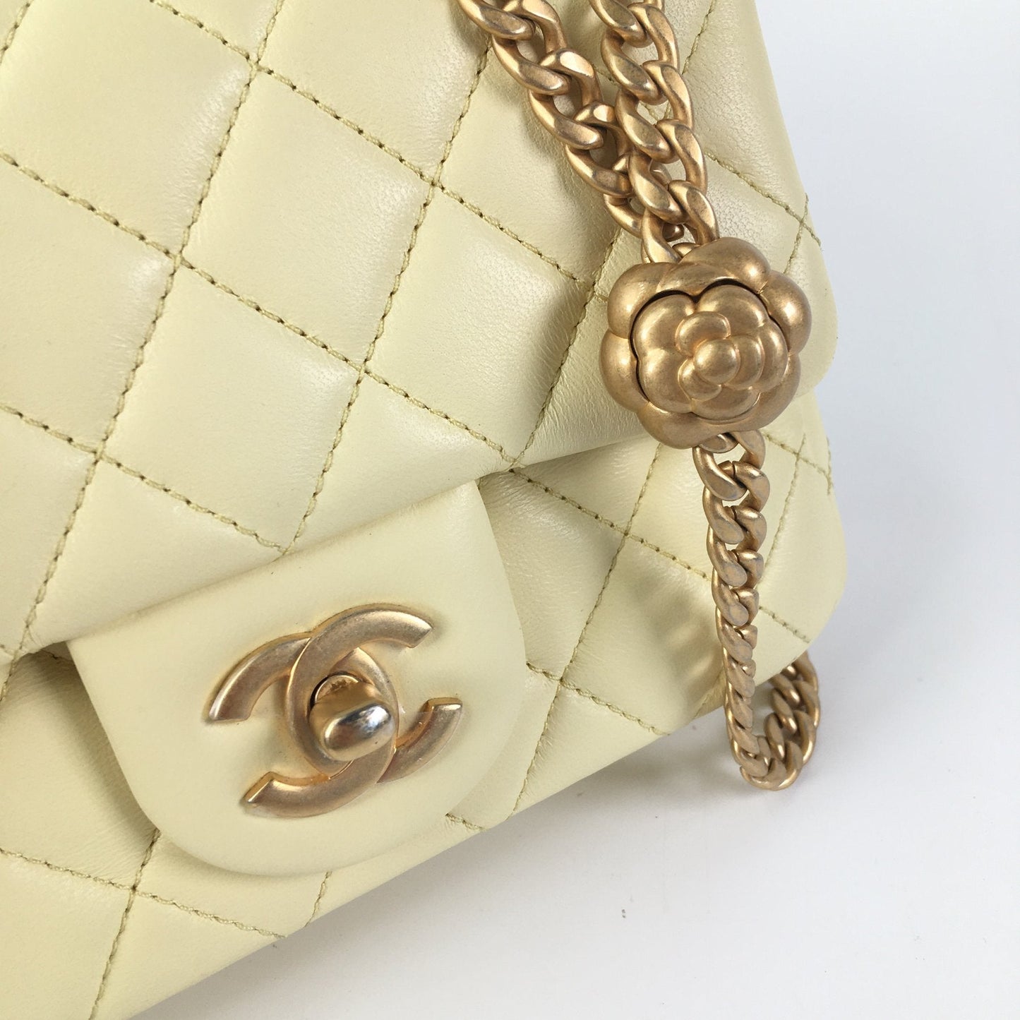 Chanel Mini Square Flap Yellow Lambskin Sweet Camellia Bag