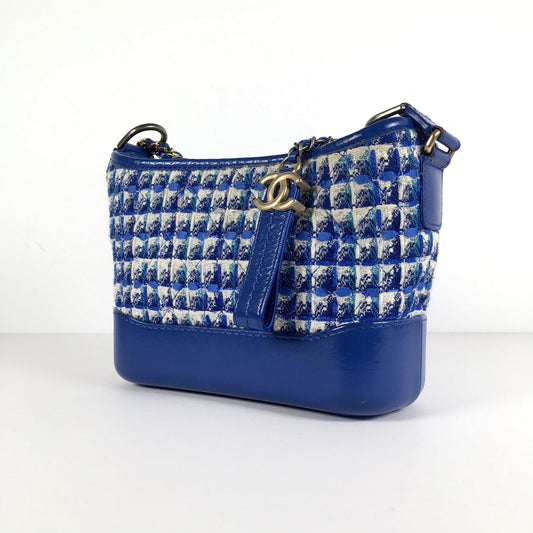 Chanel Gabrielle Small Blue Tweed Hobo Bag