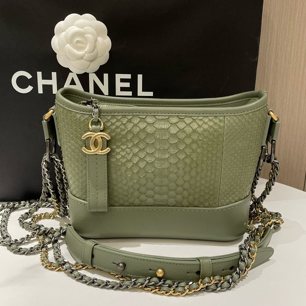 Chanel Gabrielle Small Green Snakeskin Shoulder Bag