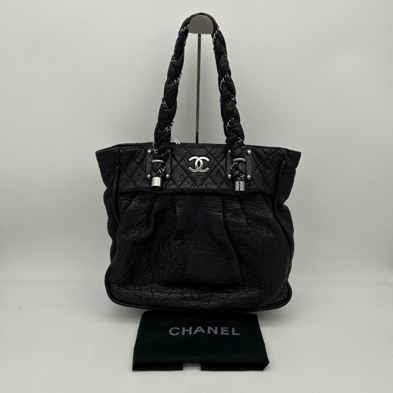 Chanel Black Leather Quilted Shoulder Bag Large Size
