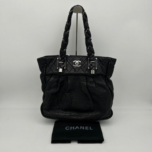 Chanel Black Leather Quilted Shoulder Bag Large Size