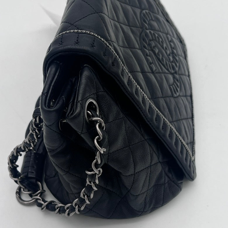 Chanel Black Leather Quilted Chain Shoulder Bag Medium Size