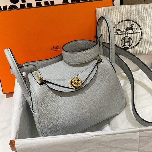 Hermes Mini Lindy Clemence Leather T0 Blue Brume Mini Bag - 99% New