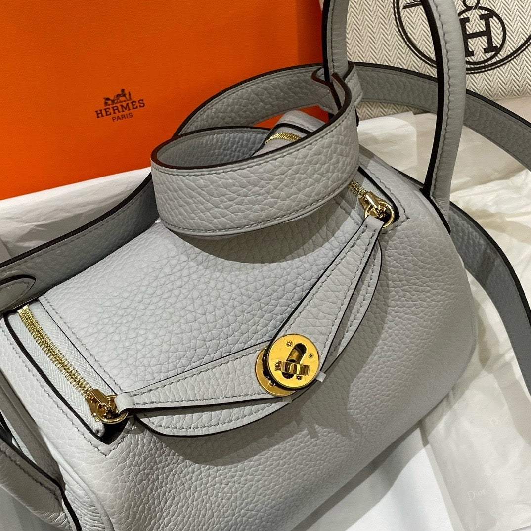 Hermes Mini Lindy Clemence Leather T0 Blue Brume Mini Bag - 99% New