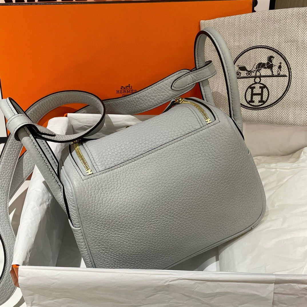 Hermes Mini Lindy Clemence Leather T0 Blue Brume Mini Bag - 99% New