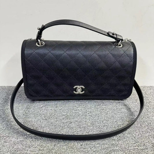 Chanel Black Caviar Leather Quilted Flap Shoulder Bag