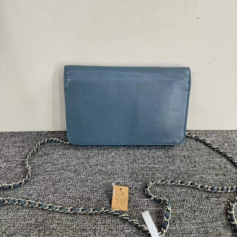 Chanel Blue Leather Chain Shoulder Bag Medium