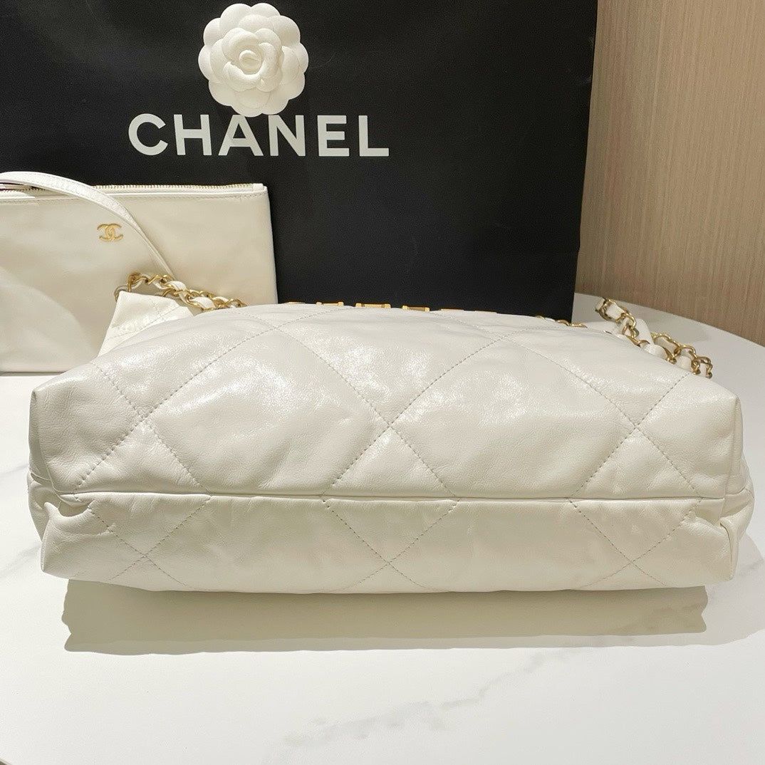 Chanel 22 Bag Small White Quilted Leather Chain Strap Shoulder Bag