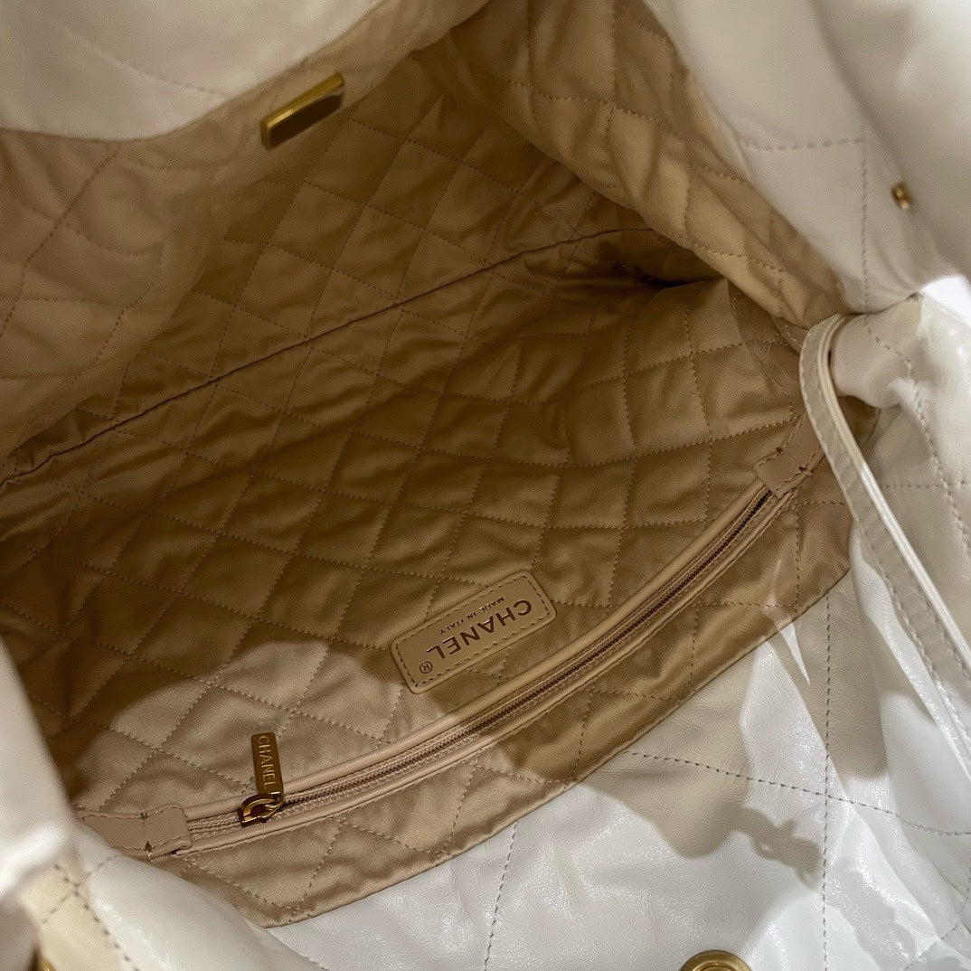 Chanel 22 Bag Small White Quilted Leather Chain Strap Shoulder Bag