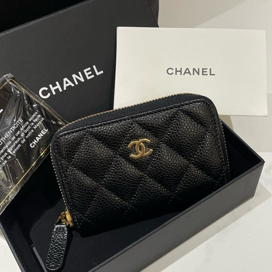 Chanel Caviar Leather Quilted Card Holder Coin Purse Black 2016