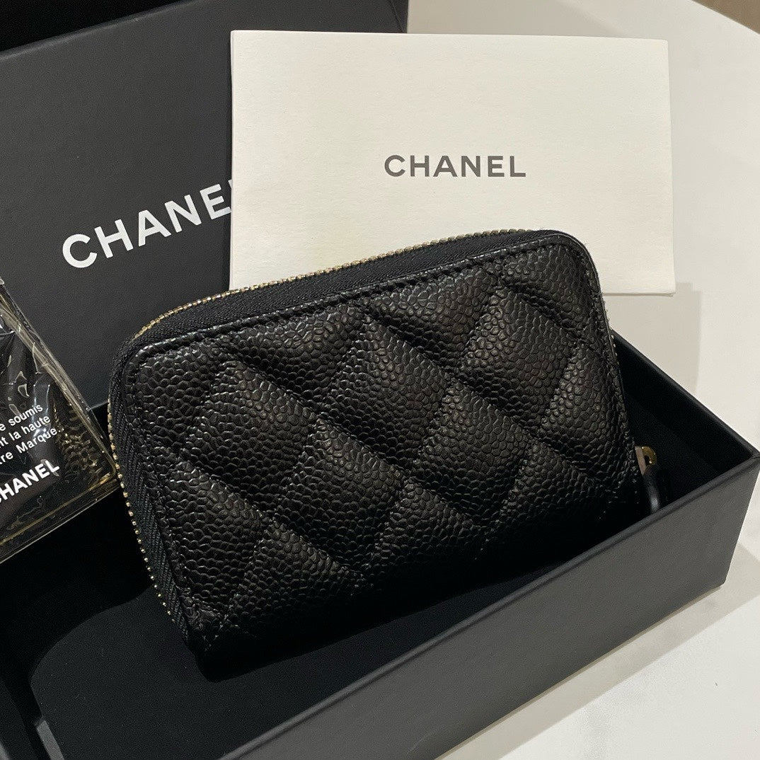 Chanel Caviar Leather Quilted Card Holder Coin Purse Black 2016