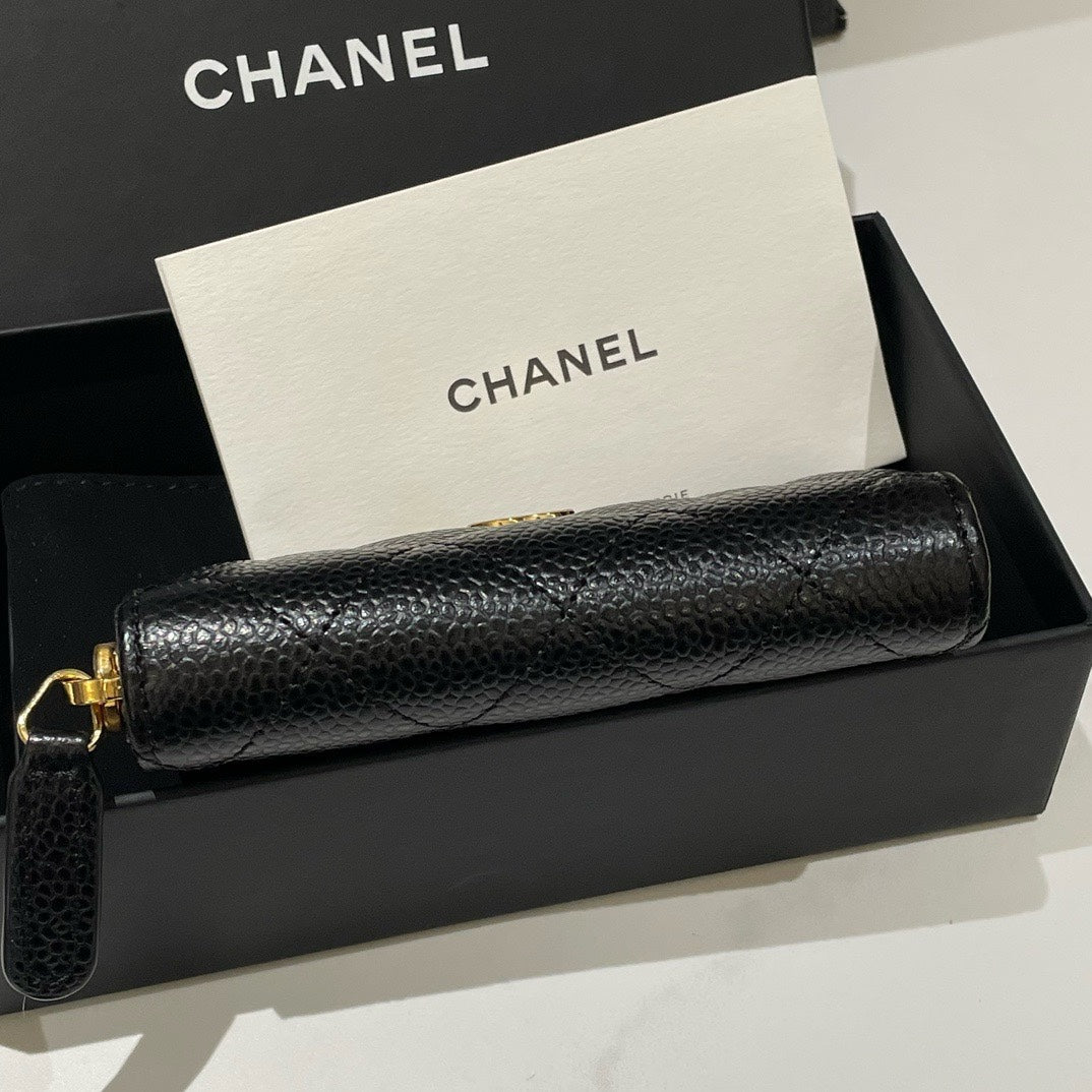Chanel Caviar Leather Quilted Card Holder Coin Purse Black 2016