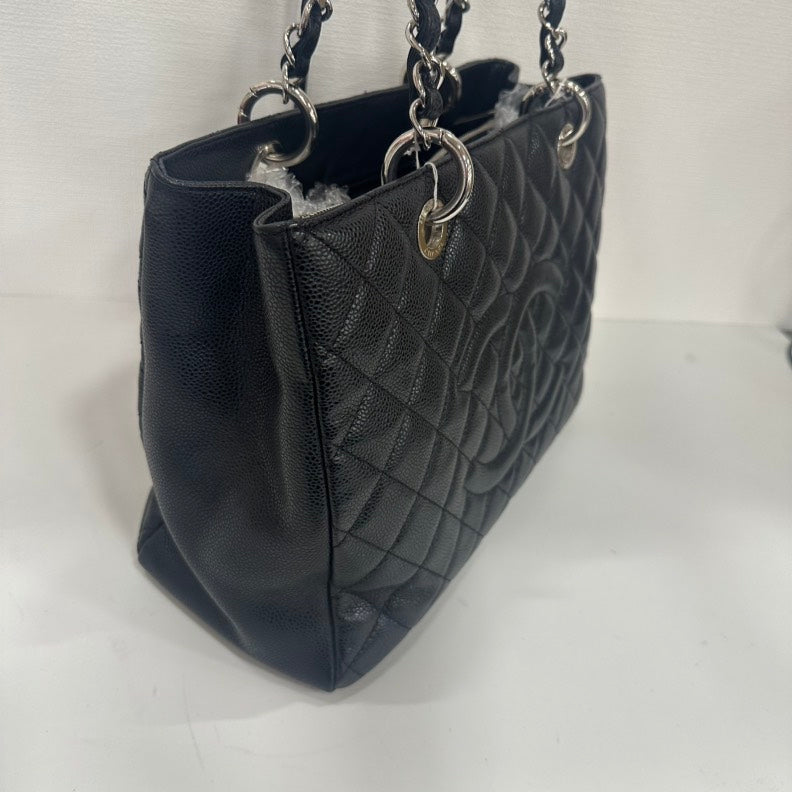 Chanel Caviar Leather GST Black Quilted Tote Bag Large