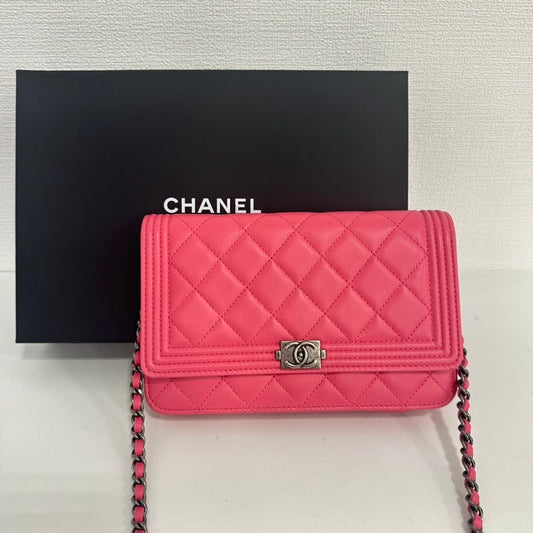 Chanel Boy Lambskin Quilted Wallet on Chain Pink 19 Series