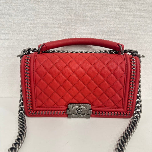 Chanel Boy Red Calfskin Top Handle 2way Bag