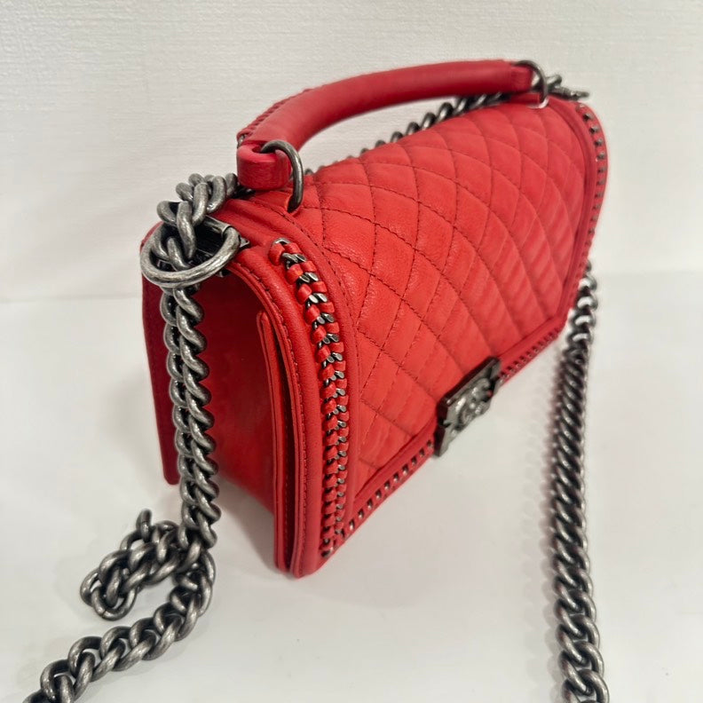 Chanel Boy Red Calfskin Top Handle 2way Bag