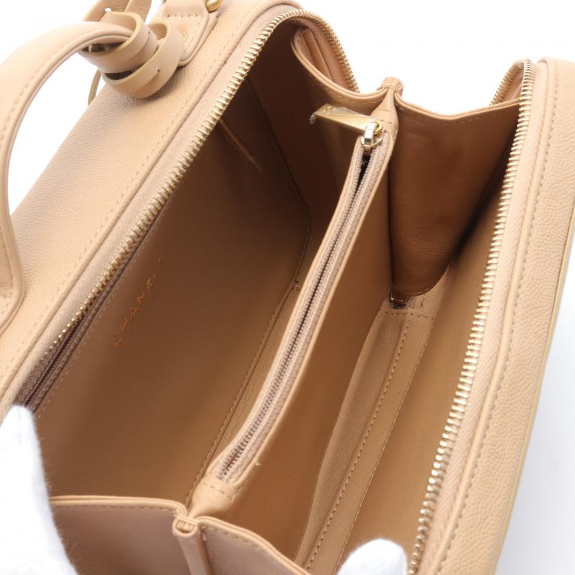 Chanel CC Filigree Matelasse Vanity Chain Shoulder Bag Beige Caviar Leather WAY Gold Hardware