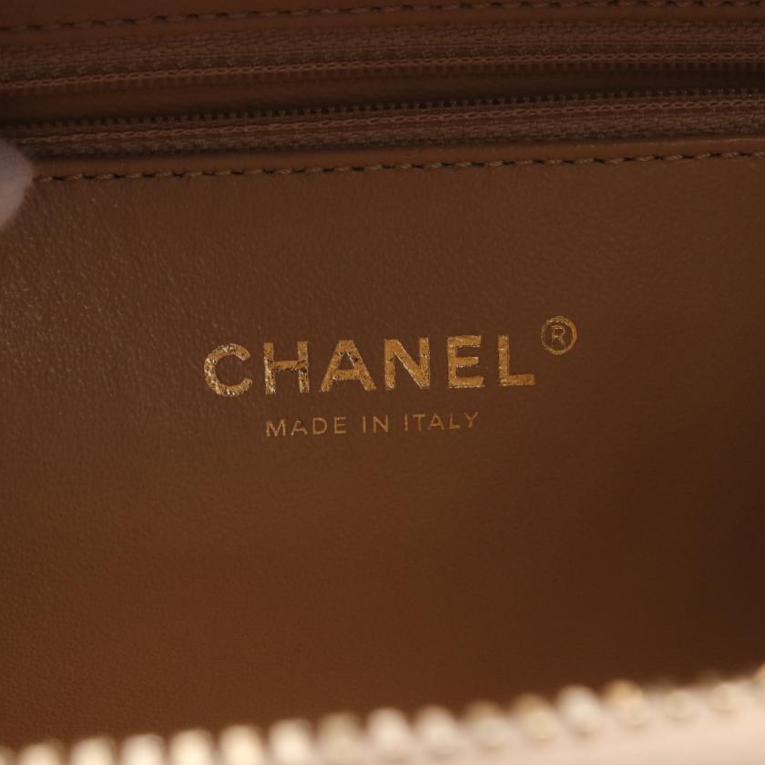 Chanel CC Filigree Matelasse Vanity Chain Shoulder Bag Beige Caviar Leather WAY Gold Hardware