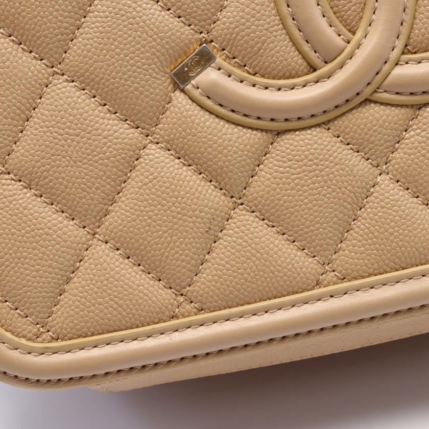 Chanel CC Filigree Matelasse Vanity Chain Shoulder Bag Beige Caviar Leather WAY Gold Hardware