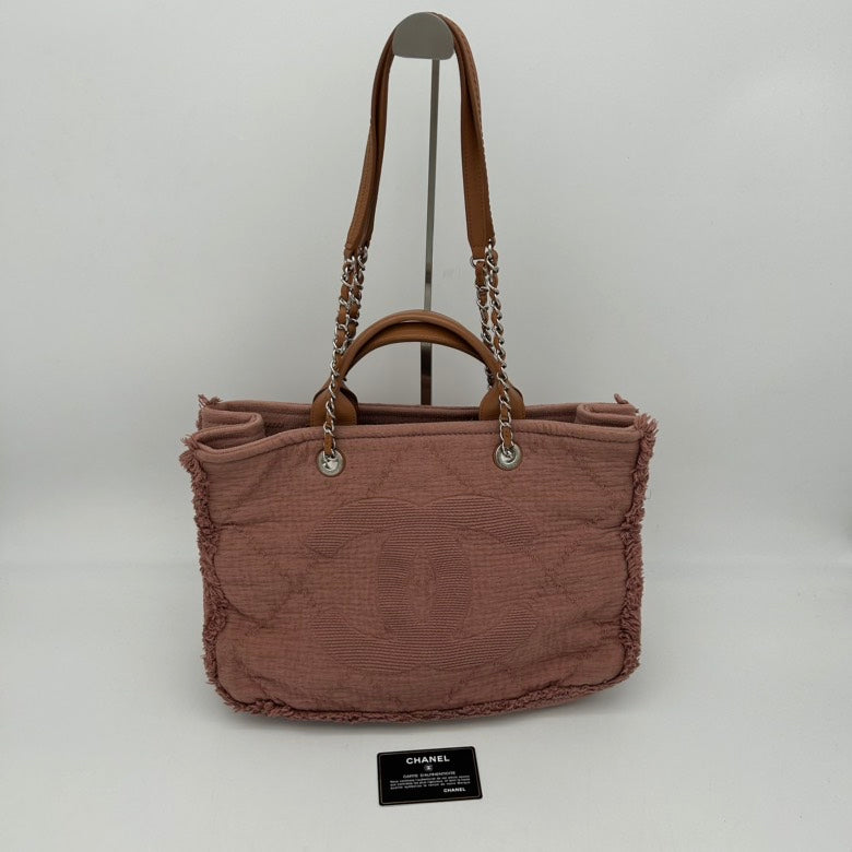 Chanel Canvas 2ways Pink Medium Tote Bag with Leather Handles and Chain Straps