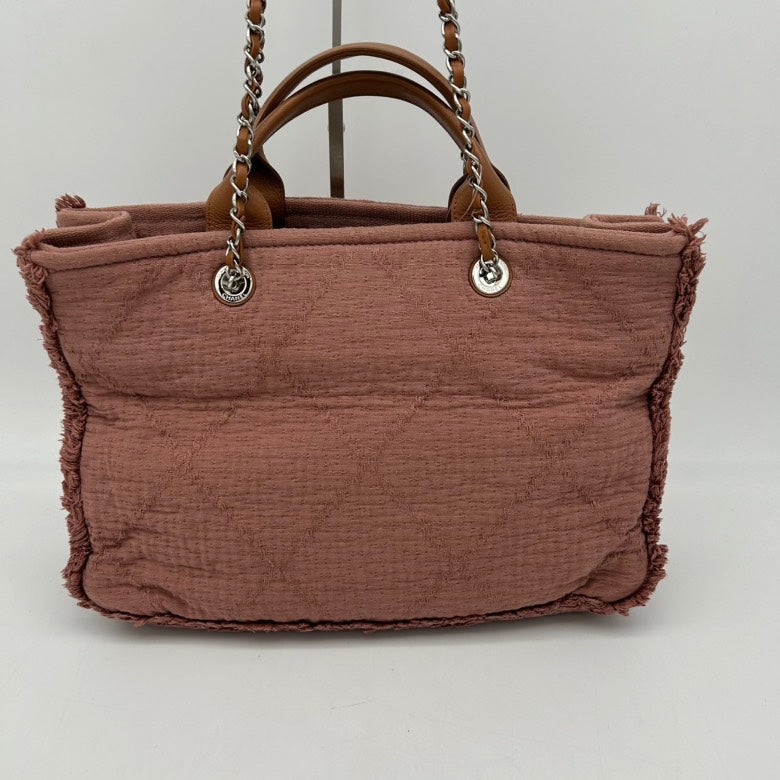 Chanel Canvas 2ways Pink Medium Tote Bag with Leather Handles and Chain Straps