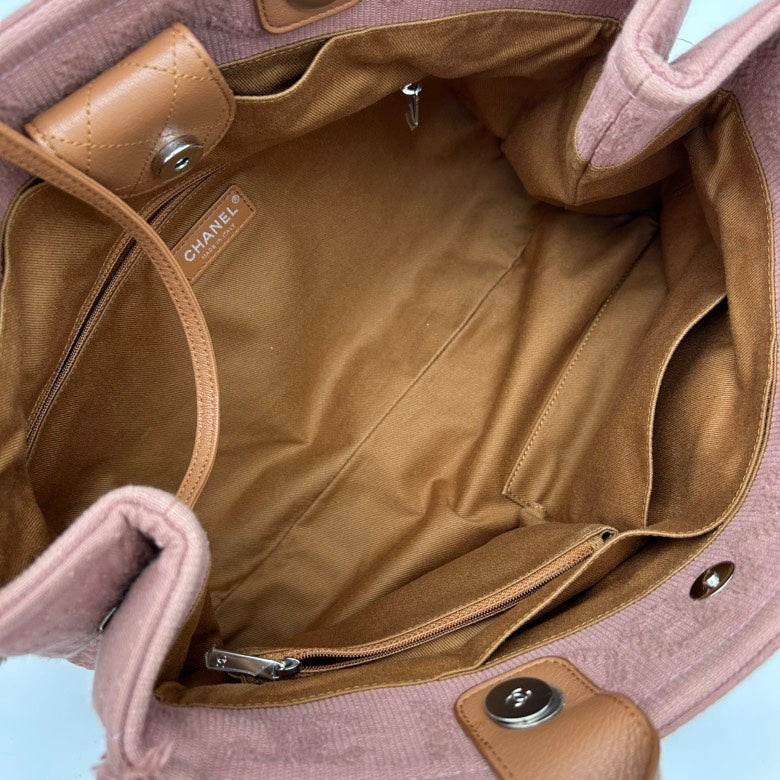 Chanel Canvas 2ways Pink Medium Tote Bag with Leather Handles and Chain Straps