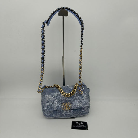 Chanel Canvas 2ways Bag Blue Flap Small