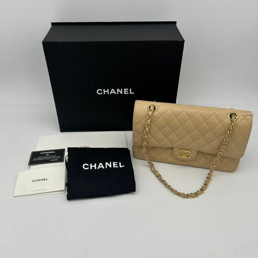 Chanel Beige Quilted Leather Shoulder Bag Medium