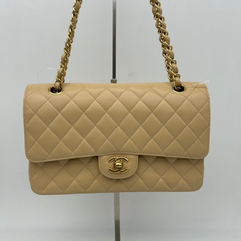 Chanel Beige Quilted Leather Shoulder Bag Medium