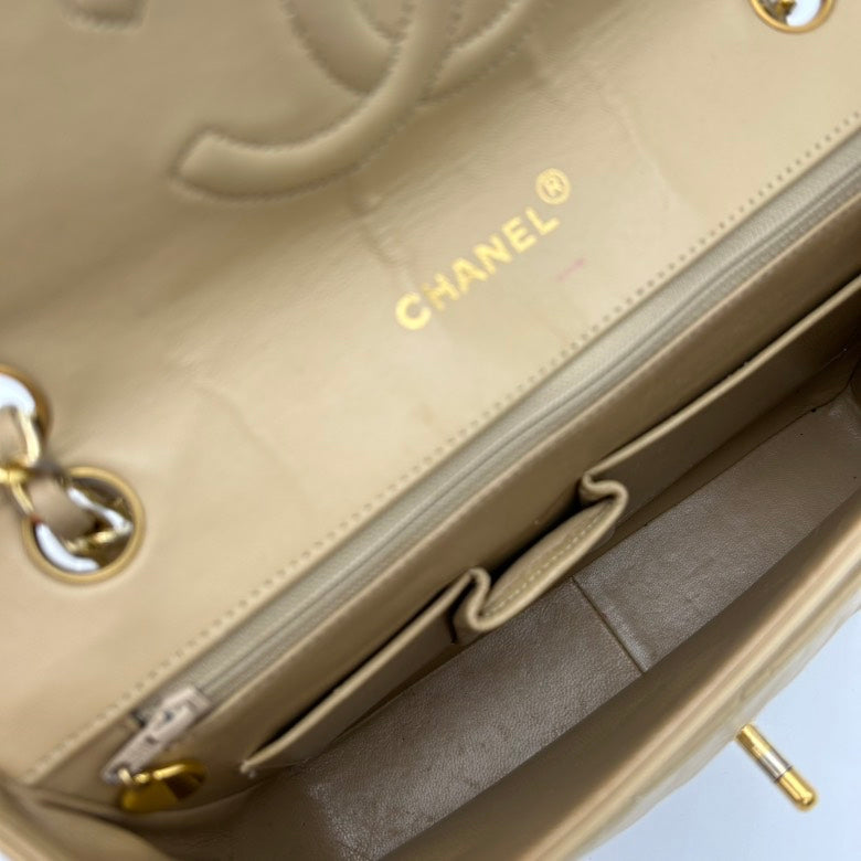 Chanel Beige Leather Quilted Shoulder Bag Medium Size