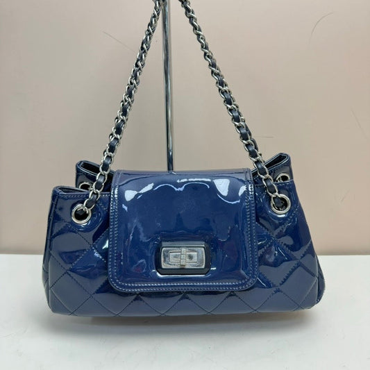 Chanel 2.55 Navy Blue Patent Leather Quilted Chain Shoulder Bag Medium