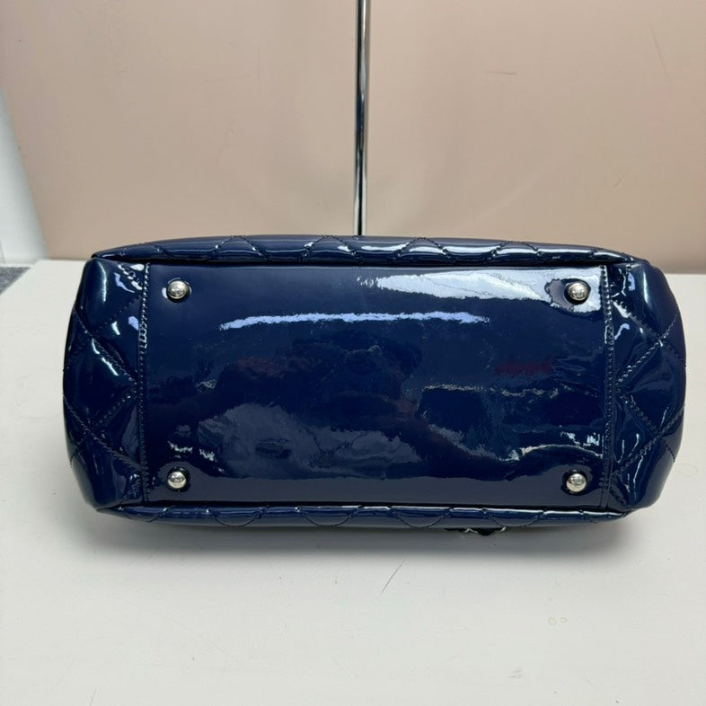 Chanel 2.55 Navy Blue Patent Leather Quilted Chain Shoulder Bag Medium