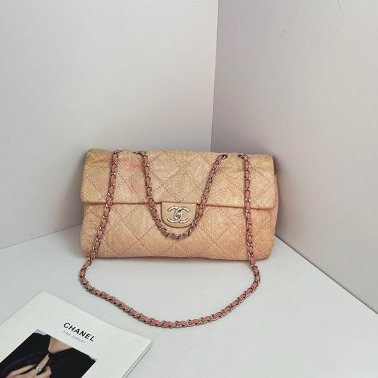 Chanel Sakura Pink Snake Skin CF Chain Crossbody Bag 34cm