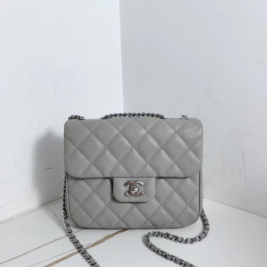 Chanel Classic Flap Square Calfskin Crossbody Bag Grey Medium