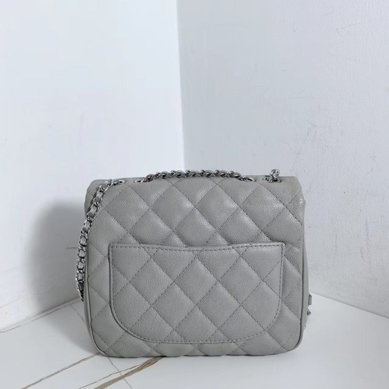 Chanel Classic Flap Square Calfskin Crossbody Bag Grey Medium