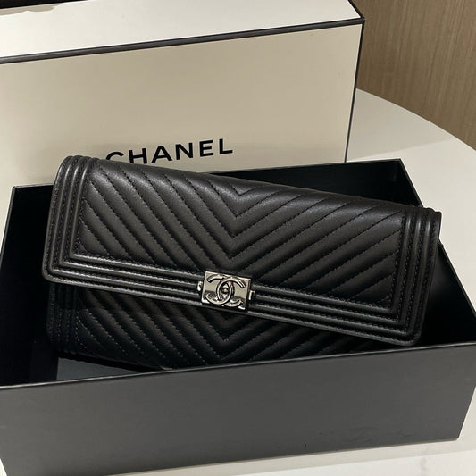 Chanel Boy Black Leather Wallet 2016