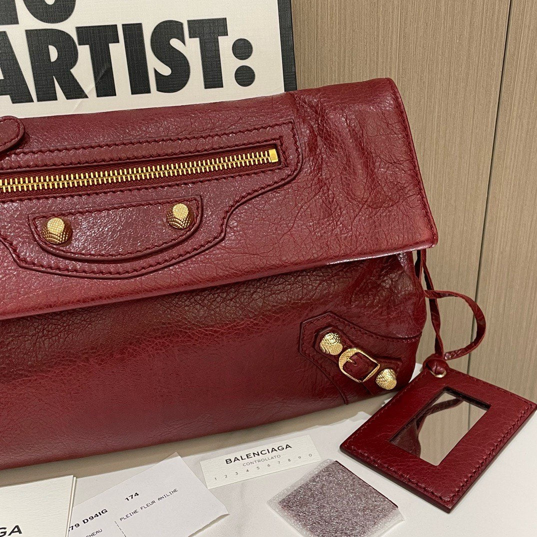 Balenciaga Classic City Envelope Burgundy Leather Crossbody Bag Large