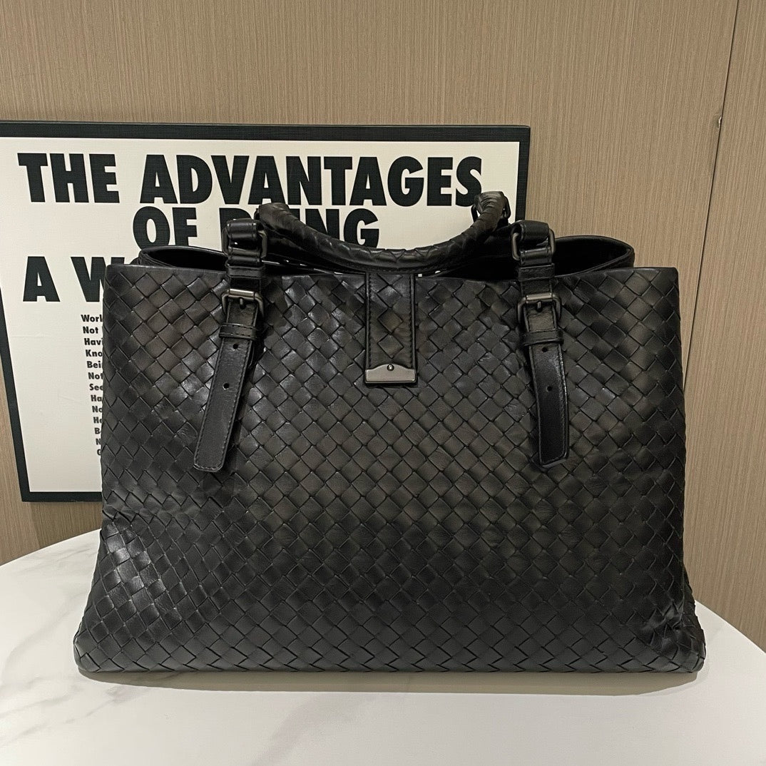 Bottega Veneta Roma Black Leather Woven Tote Bag Large