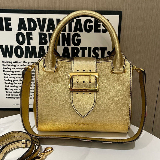 Burberry Gold Calfskin Crossbody Bag Medium