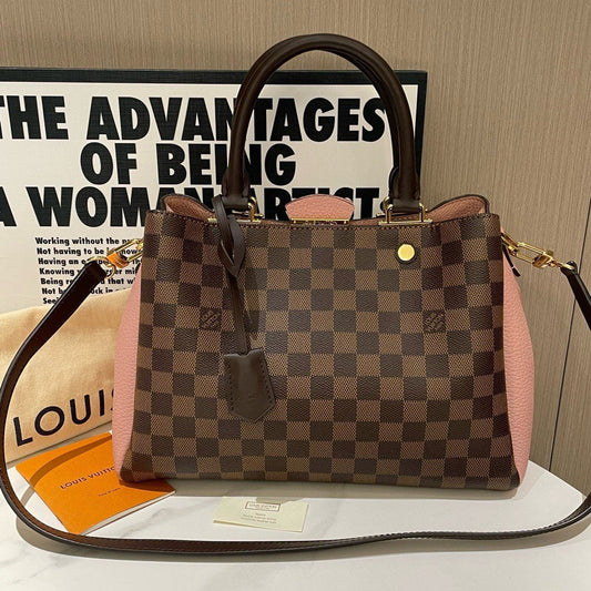 Louis Vuitton Brittany Handbag Rose Ballerine Damier Ebene Canvas Satchel, Top Handle Bag, #12086