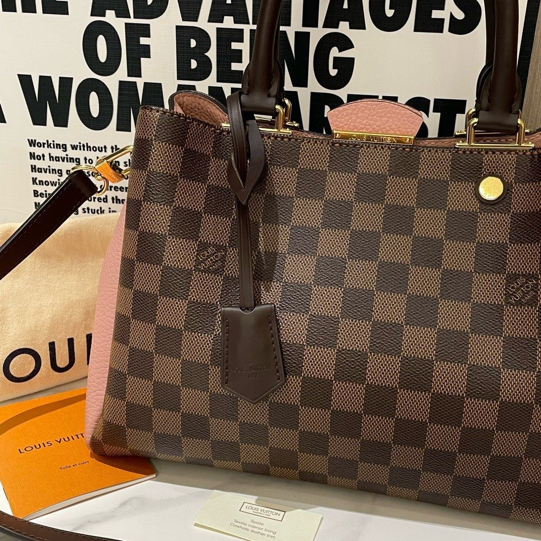 Louis Vuitton Brittany Handbag Rose Ballerine Damier Ebene Canvas Satchel, Top Handle Bag, #12086